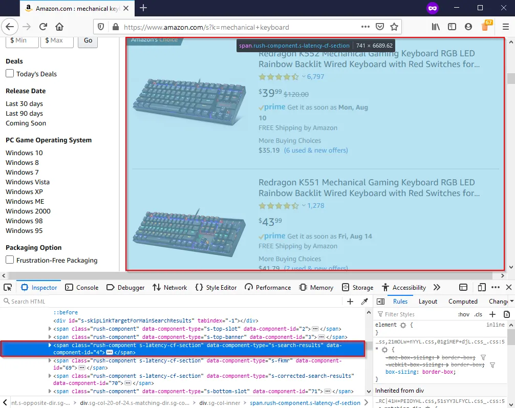 Inspect search results